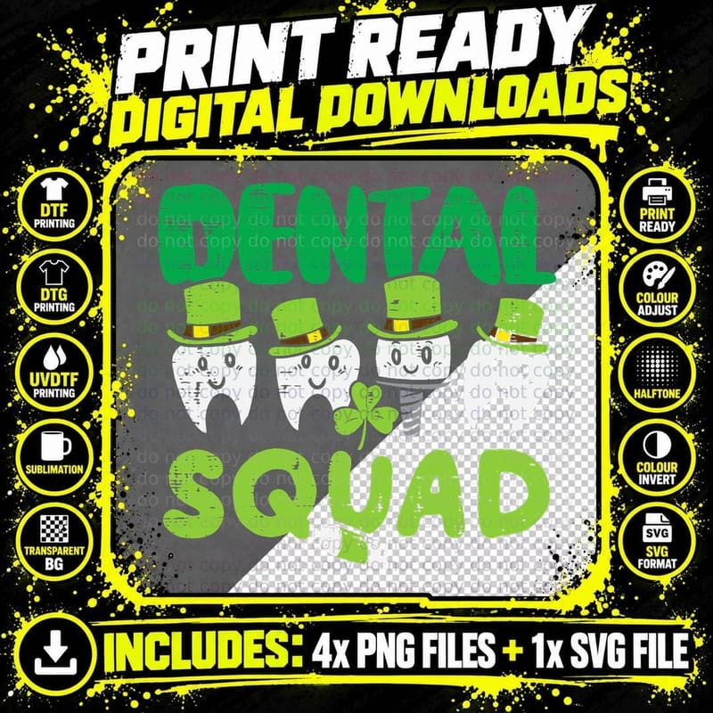 Dental Squad Leprechaunth St Patricks Day Tooth Dentist Png SVG Digital Bundle