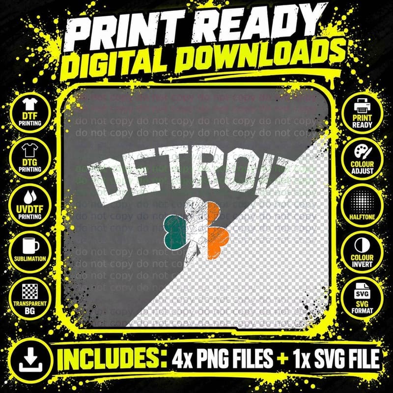 Detroit St. Patrick's Day Parade Party Shamrock Irish Png SVG Digital Bundle