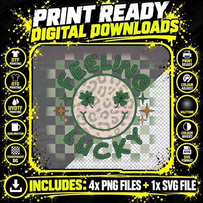 Feelin Lucky St Patricks Day T-Shirt Png SVG Digital Bundle