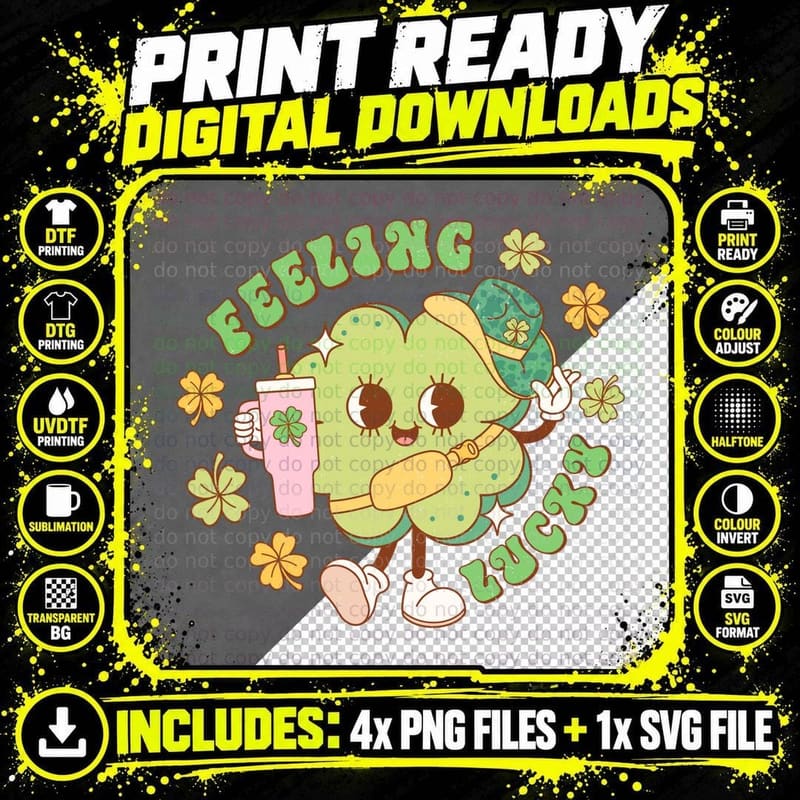 Feeling Lucky St Patricks Day T-Shirt Png SVG Digital Bundle