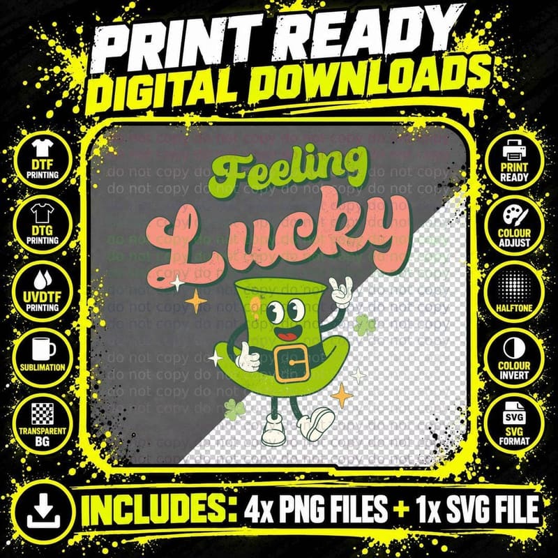 Feeling Lucky St Patricks Day T-Shirt Png SVG Digital Bundle