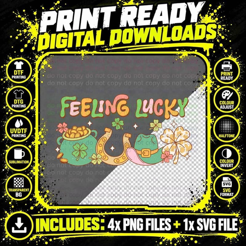 Feeling Lucky St Patricks Day T-Shirt Png SVG Digital Bundle