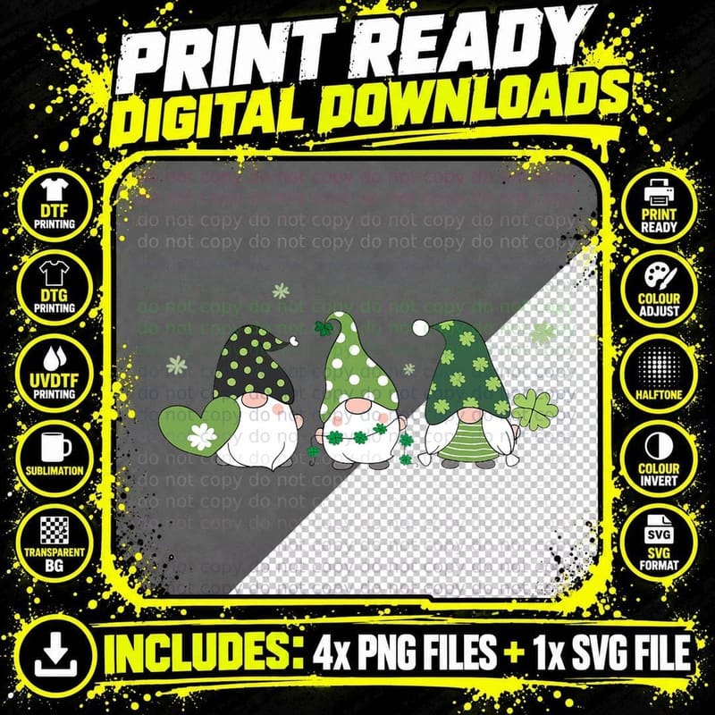 Gnomes St Patricks Day Green Irish Shamrock St Patrick Png SVG Digital Bundle
