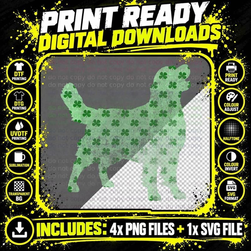 Golden Retriever Shamrock Saint Patrick's Day Pet Lover Png SVG Digital Bundle