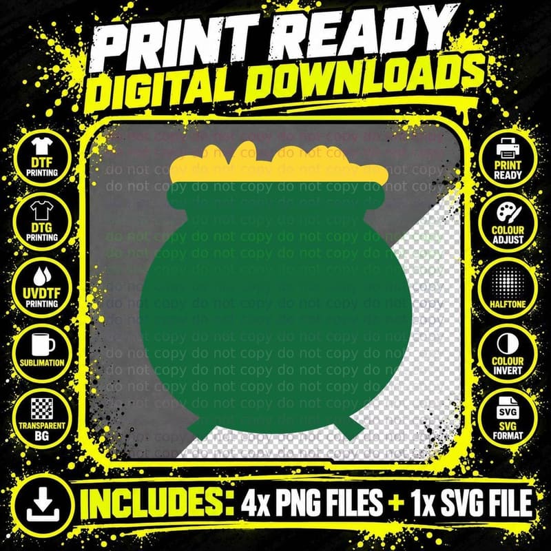 Green Cauldron with Yellow Lid St Patricks Day T-Shirt Png SVG Digital Bundle