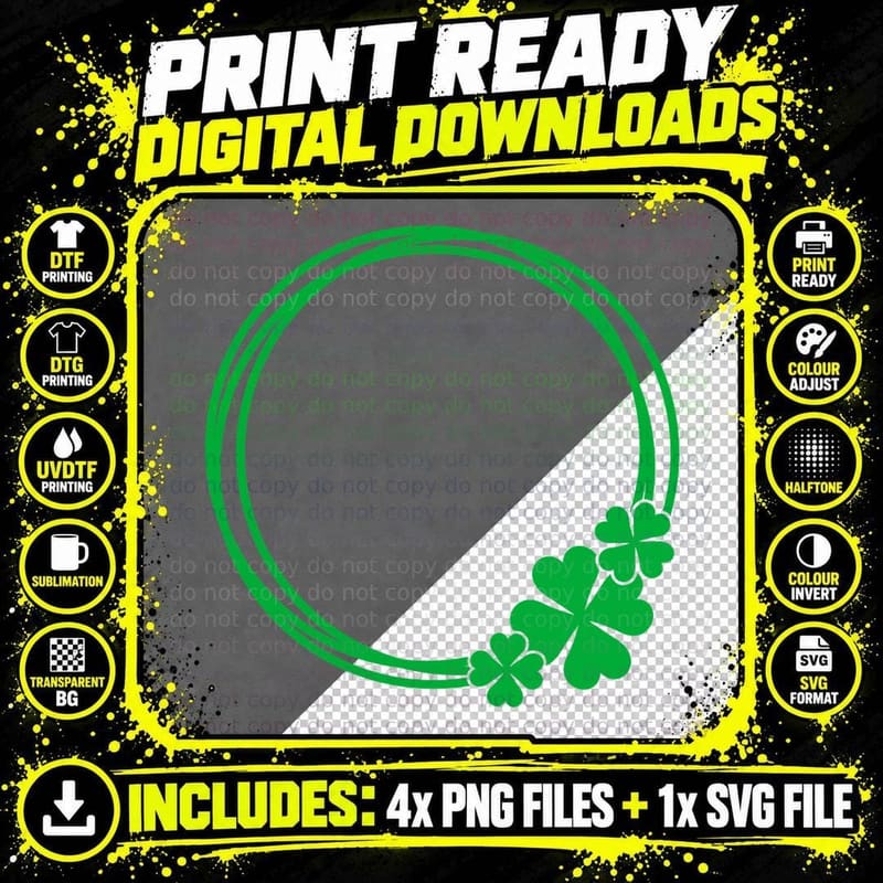 Green Circle with Shamrocks on Gray St Patricks Day Png SVG Digital Bundle