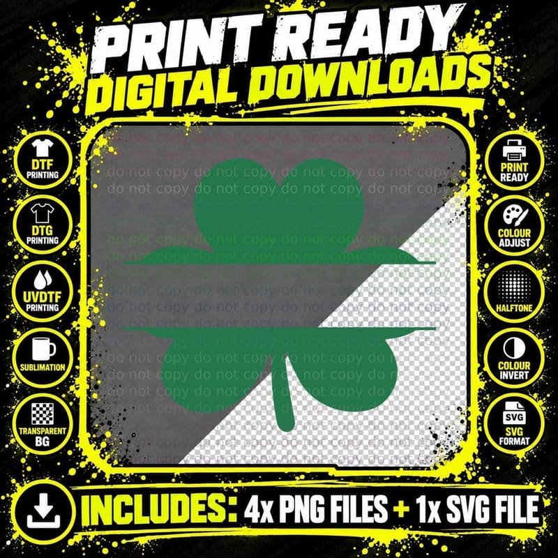 Green Clover Split Design St Patricks Day T-Shirt Png SVG Digital Bundle