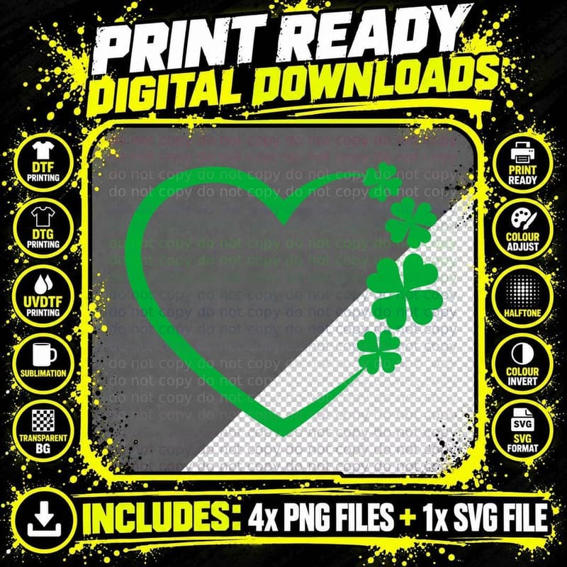 Green Heart with Shamrocks St Patricks Day T-Shirt Png SVG Digital Bundle