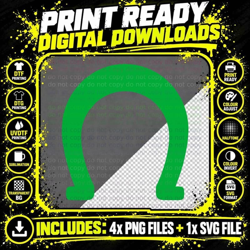 Green Horseshoe Silhouette on Gray Background St Png SVG Digital Bundle