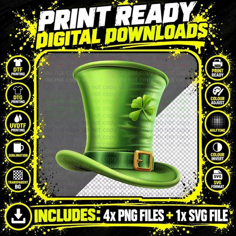 Green Leprechaun Hat with Clover St Patricks Day T-Shirt Png SVG Digital Bundle