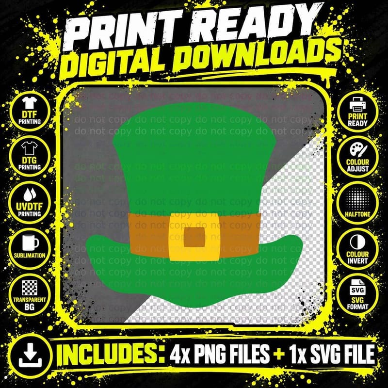 Green Leprechaun Hat with Gold Buckle St Patricks Day Png SVG Digital Bundle