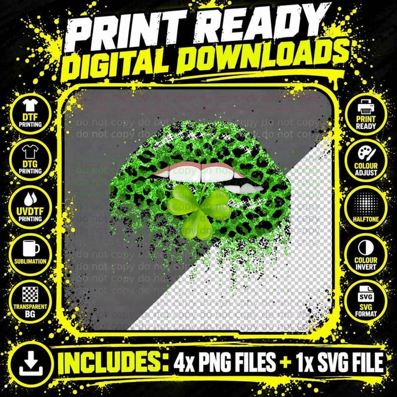 Green Lips Sexy Irish Leopard Shamrock St Patricks Day Png SVG Digital Bundle