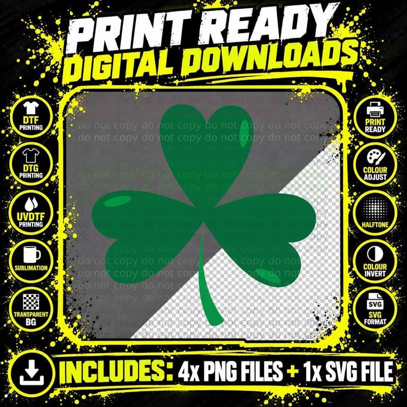 Green Shamrock on Gray Background St Patricks Day T-Shirt Png SVG Digital Bundle