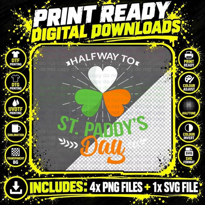 Halfway to St Patricks Day Saint Paddys Day Party T-Shirt Png SVG Digital Bundle