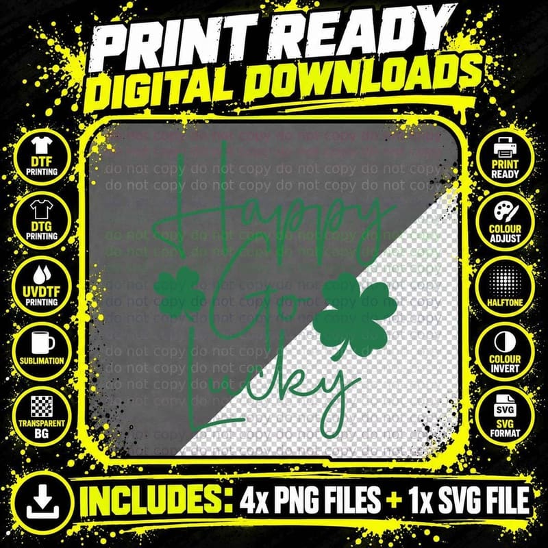 Happy Go Lucky St Patricks Day T-Shirt Png SVG Digital Bundle