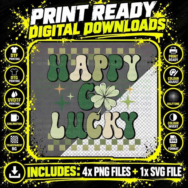 Happy Go Lucky St Patricks Day T-Shirt Png SVG Digital Bundle