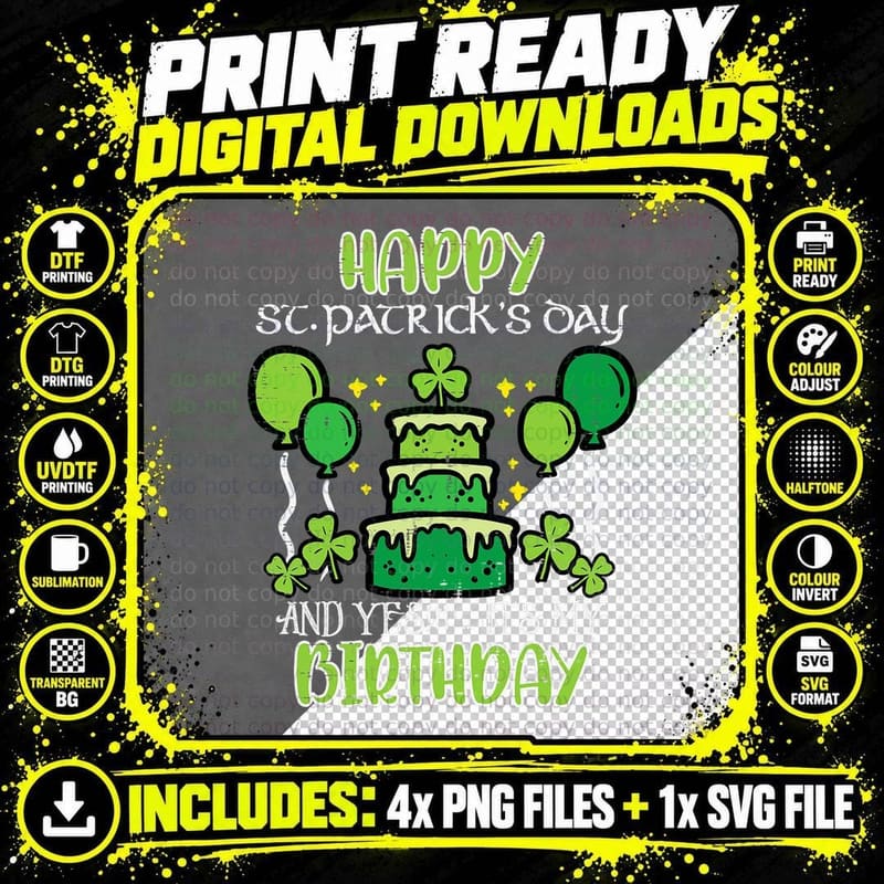 Happy St Patricks Day Birthday Men Women Kids Toddler Png SVG Digital Bundle