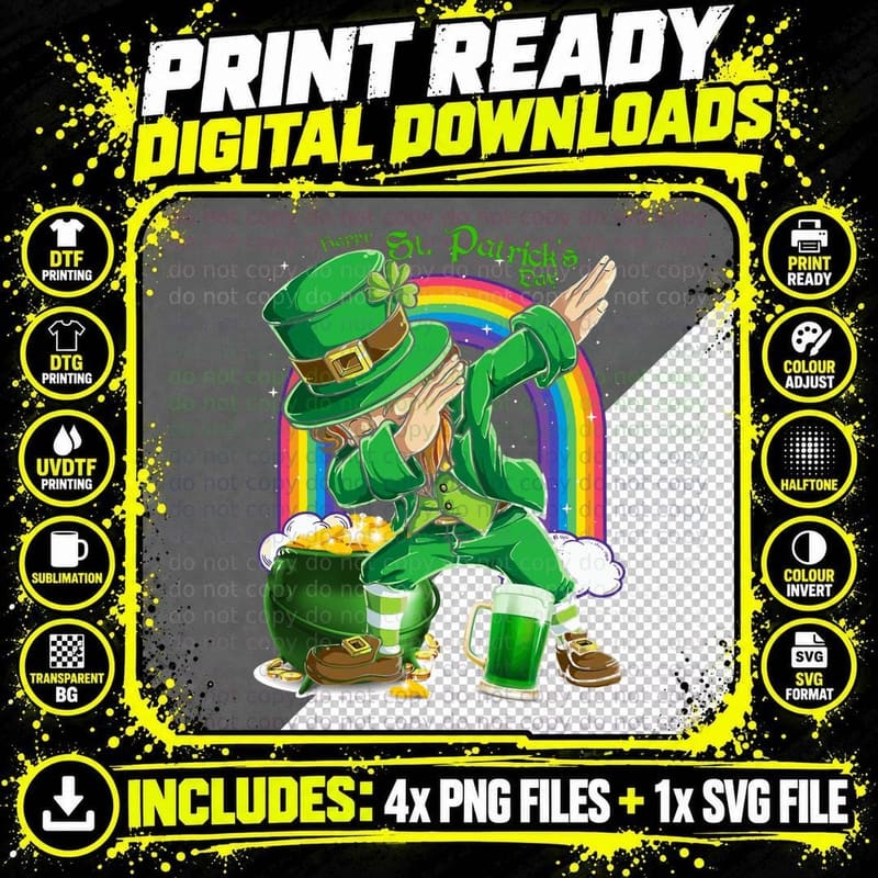 Happy St Patricks Day Dabbing Leprechaun T-Shirt Png SVG Digital Bundle