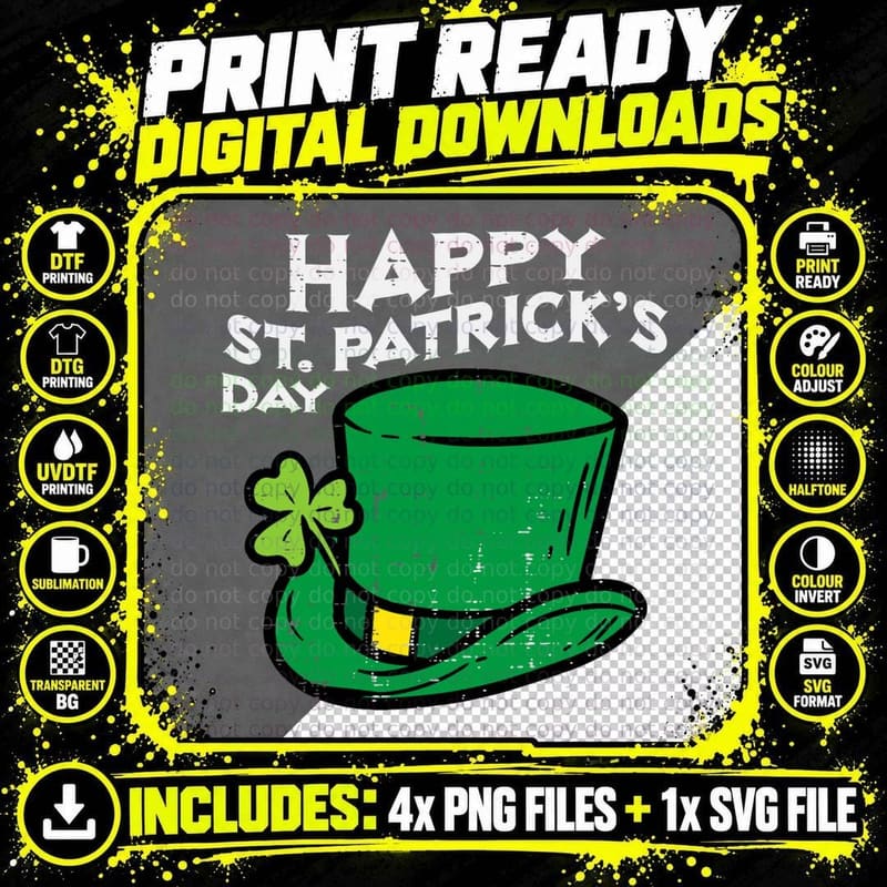 Happy St Patricks Day Leprechaun Hat Irish Men Women Png SVG Digital Bundle