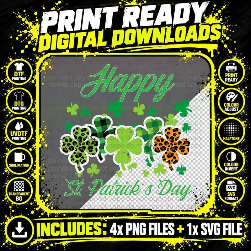 Happy St Patricks Day Patterns Saint Pattys Women Girls Png SVG Digital Bundle