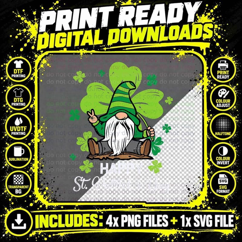 Happy St. Patrick's Day Gnome Shamrock Saint Patrick Png SVG Digital Bundle