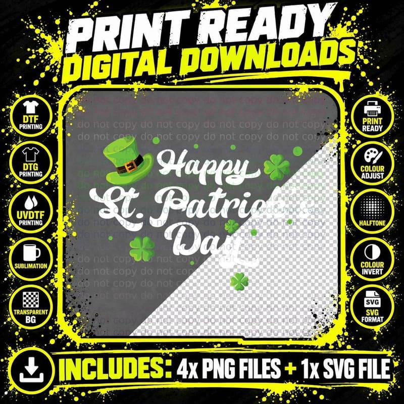 Happy St. Patrick's Day Irish Shamrock Matching Group Png SVG Digital Bundle