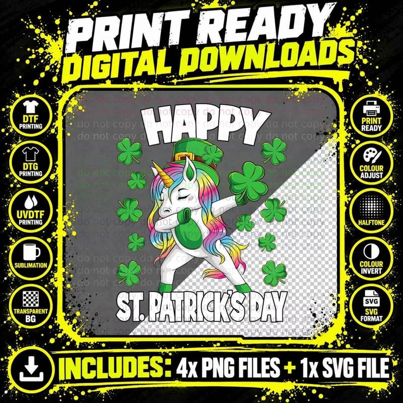 Happy St. Patricks Day Irish Unicorn Lepricorn Girls Png SVG Digital Bundle