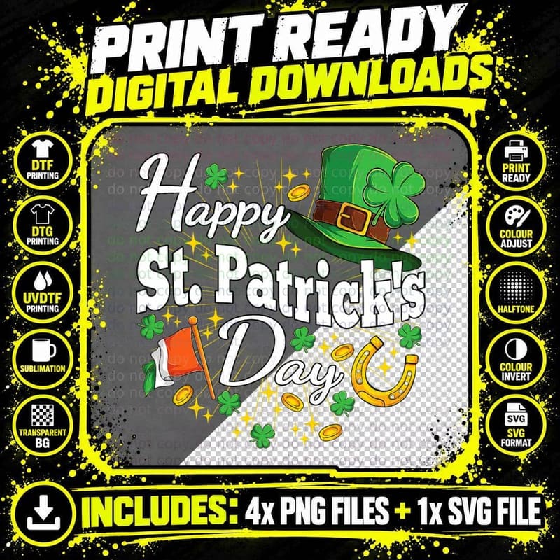Happy St. Patricks Day Shamrock Irish Saint Patricks Day Png SVG Digital Bundle