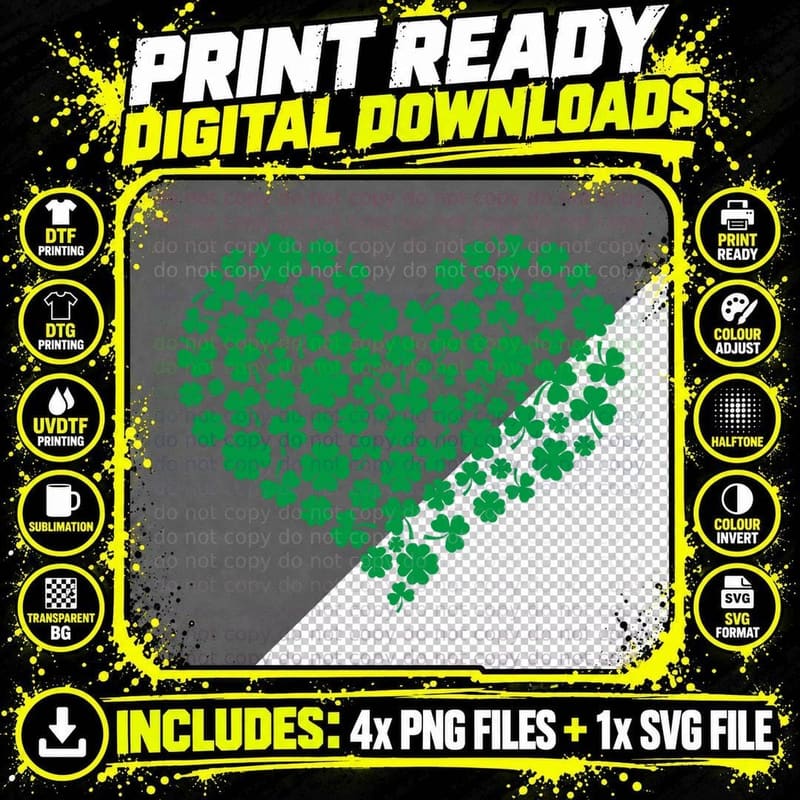Heart Shamrock Lucky St Patricks Day Shirt Women Girls Png SVG Digital Bundle