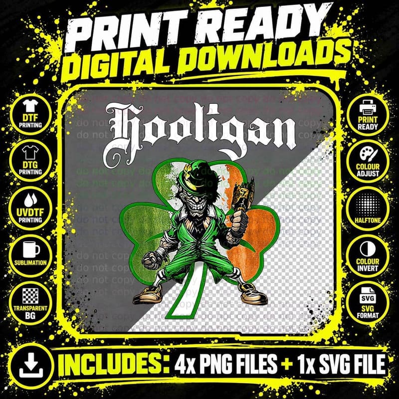 Hooligan Leprechaun Shamrock St Patricks Day Irish Png SVG Digital Bundle