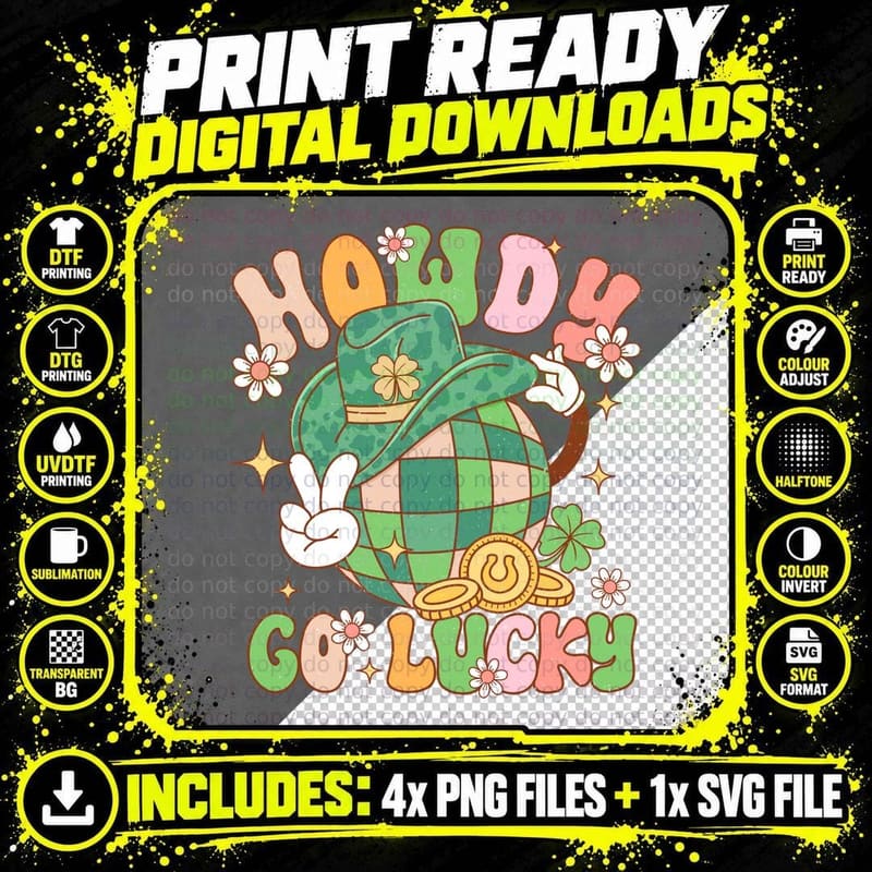 Howdy Go Lucky St Patricks Day T-Shirt Png SVG Digital Bundle