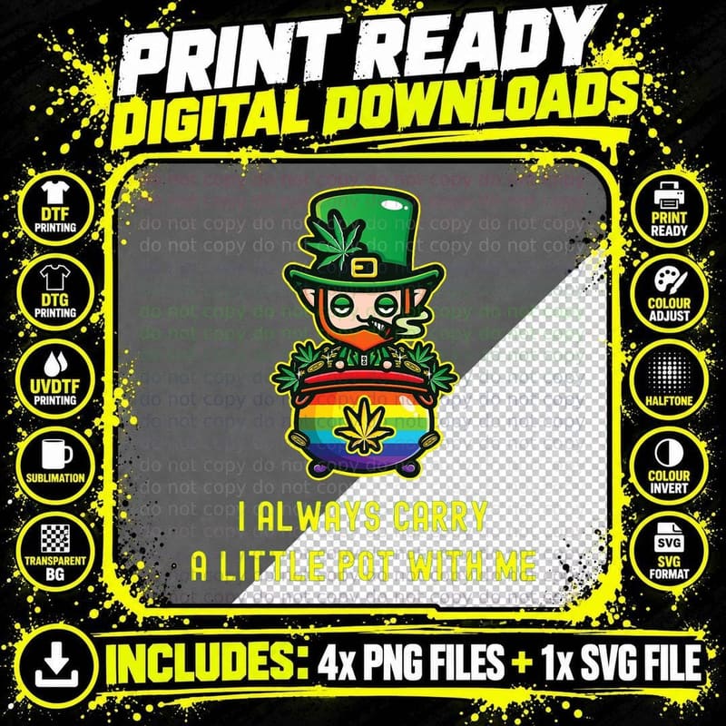 I Always Carry a Little Pot with Me Leprechaun Smoking Png SVG Digital Bundle