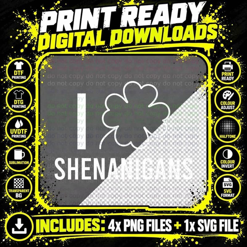 I Shamrock Shenanigans St Patricks Day Men Women Boy Png SVG Digital Bundle