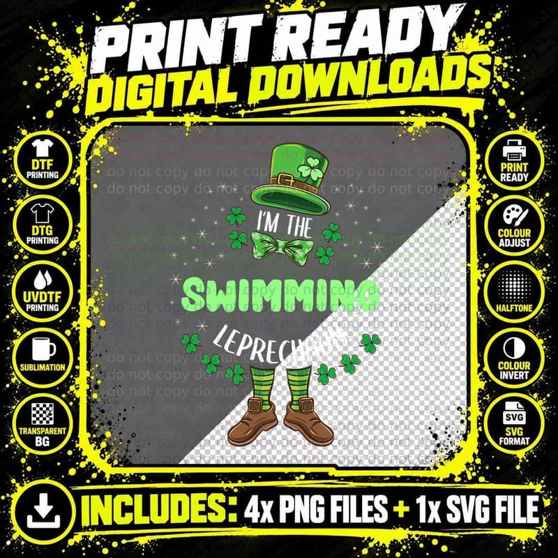 I'm the Swimming Leprechaun St Patricks Day, Irish Png SVG Digital Bundle