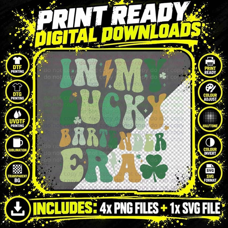 In My Lucky Bartender Era St Patrick's Day Shamrock Png SVG Digital Bundle