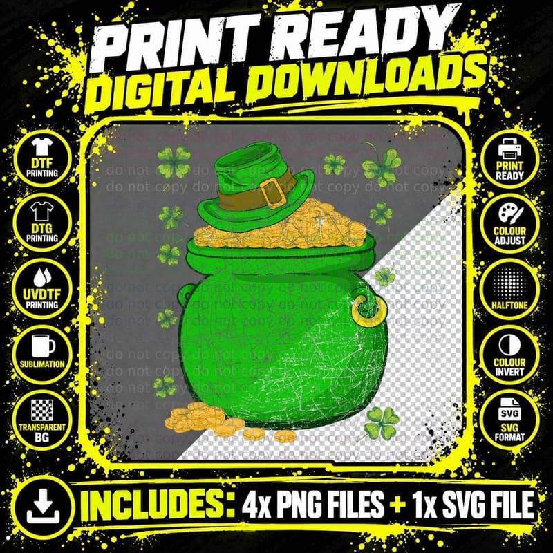 Ireland Leprechaun Hat Pot of Gold Irish St Patricks Day Png SVG Digital Bundle