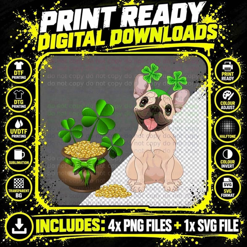 Irish Bulldog T-Shirt, St Patrick's Day Theme Png SVG Digital Bundle