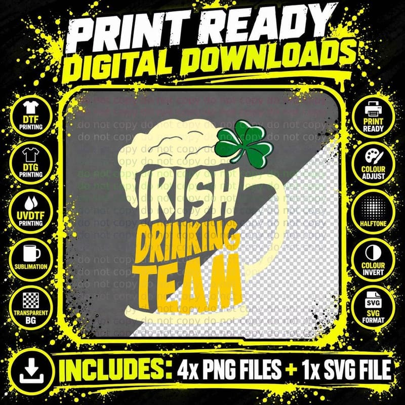 Irish Drinking Team Shamrock T-Shirt Png SVG Digital Bundle