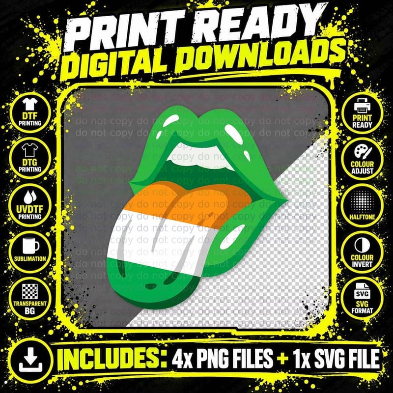 Irish Flag Ireland Tongue and Green Lips St Patricks Day Png SVG Digital Bundle