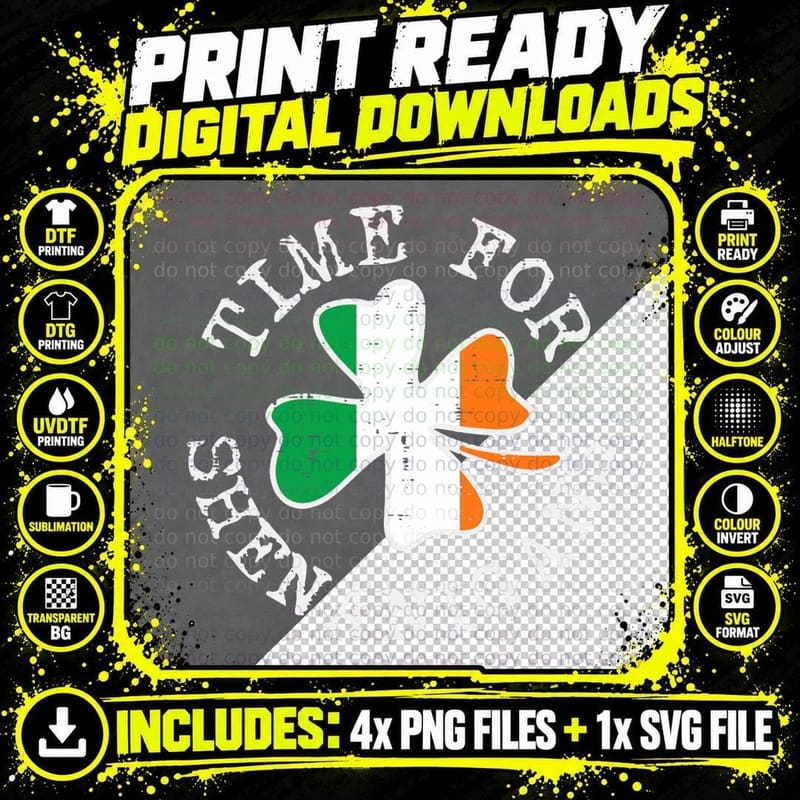Irish Flag Shamrock Time for Shenanigans St Patricks Day Png SVG Digital Bundle