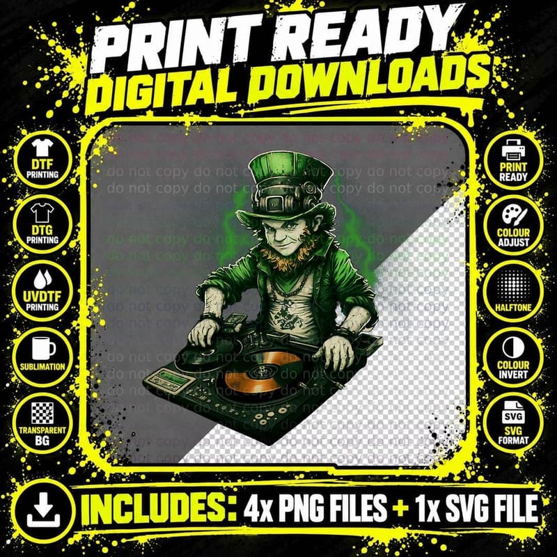 Irish Leprechaun DJ St Patrick's Day T-Shirt Png SVG Digital Bundle