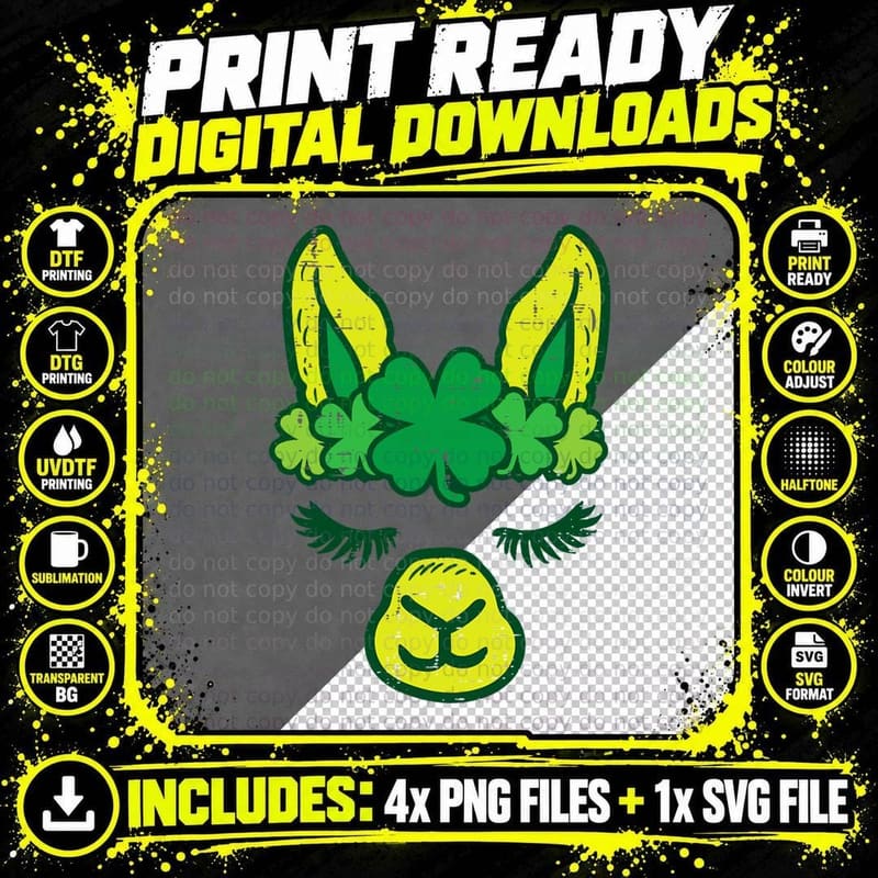 Irish Llama Alpaca Face Cute St Patrick Day Baby Girls Png SVG Digital Bundle