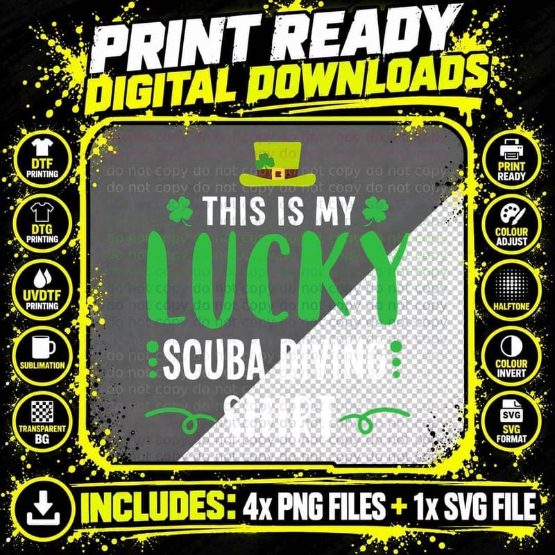 Irish Lucky Scuba Diving Shirt St Patricks Day T-Shirt Png SVG Digital Bundle