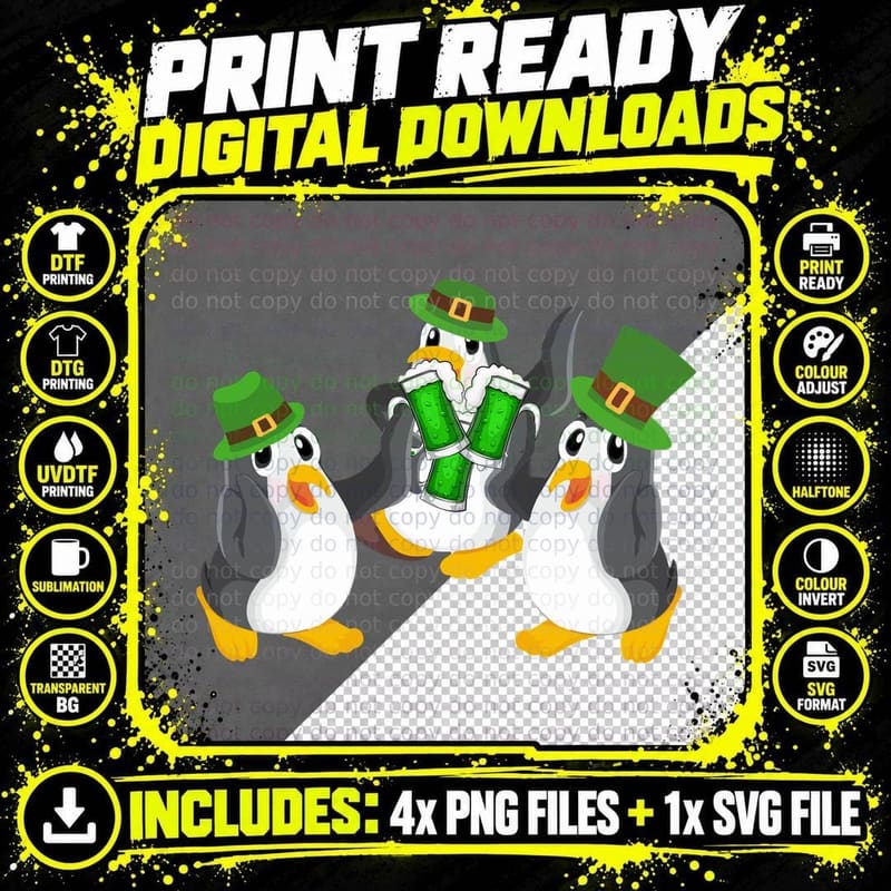 Irish Penguin T-Shirt, St Patricks Day Theme Png SVG Digital Bundle