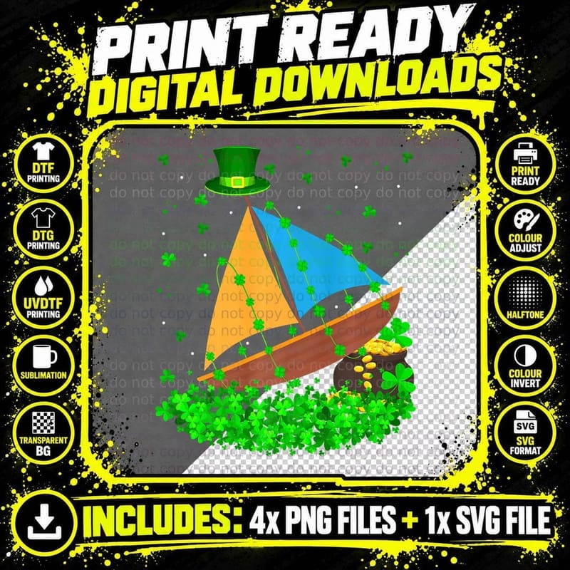 Irish Shamrock Leprechaun Sailing Boat St. Patrick's Day Png SVG Digital Bundle