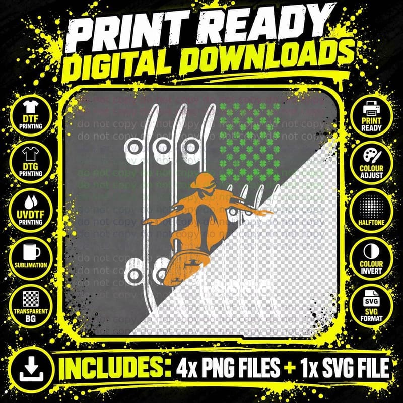 Irish Skateboarding T-Shirt, St Patricks Day Theme Png SVG Digital Bundle