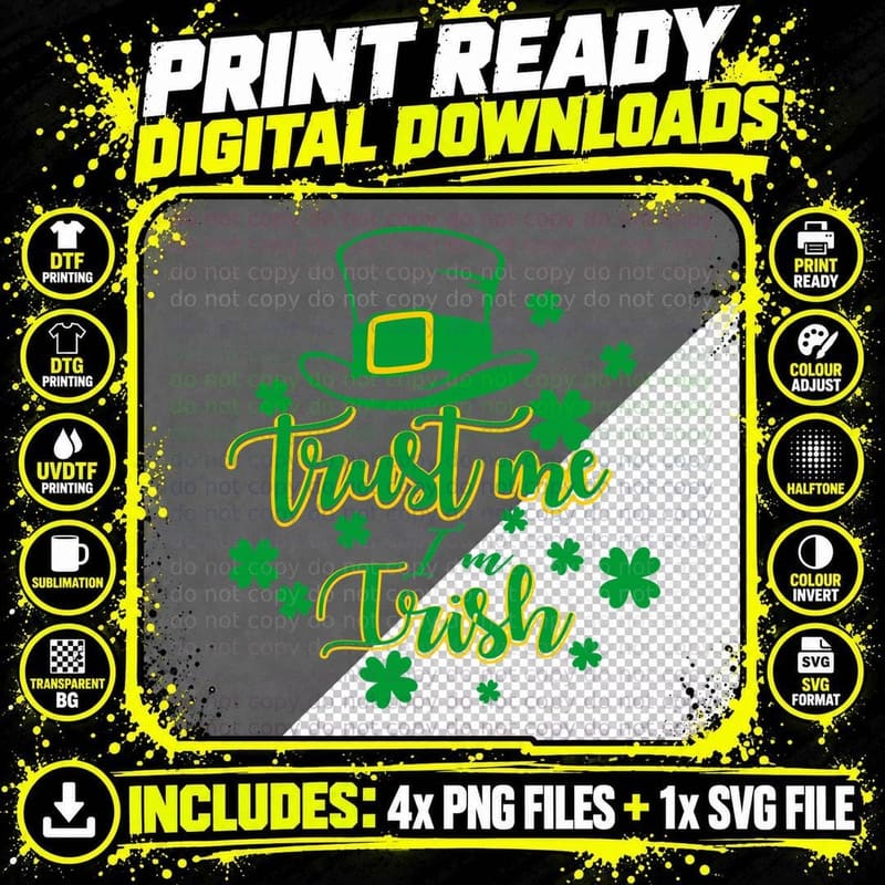 Irish T-Shirt, St Patricks Day Theme, Lucky Charm Print Png SVG Digital Bundle