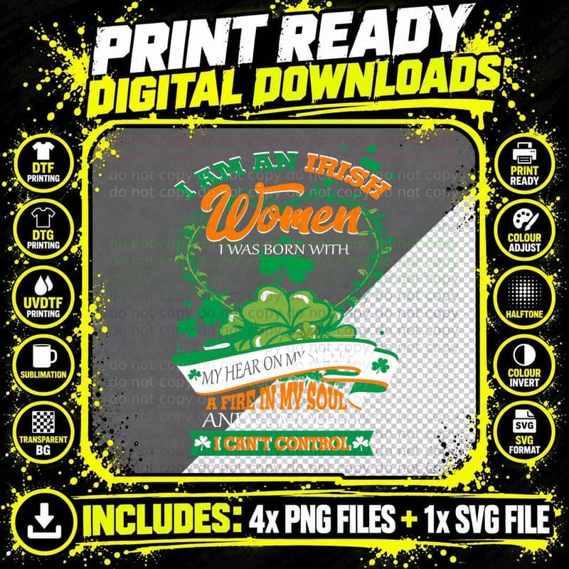Irish Women T-Shirt, St Patricks Day Theme, Apparel Png SVG Digital Bundle