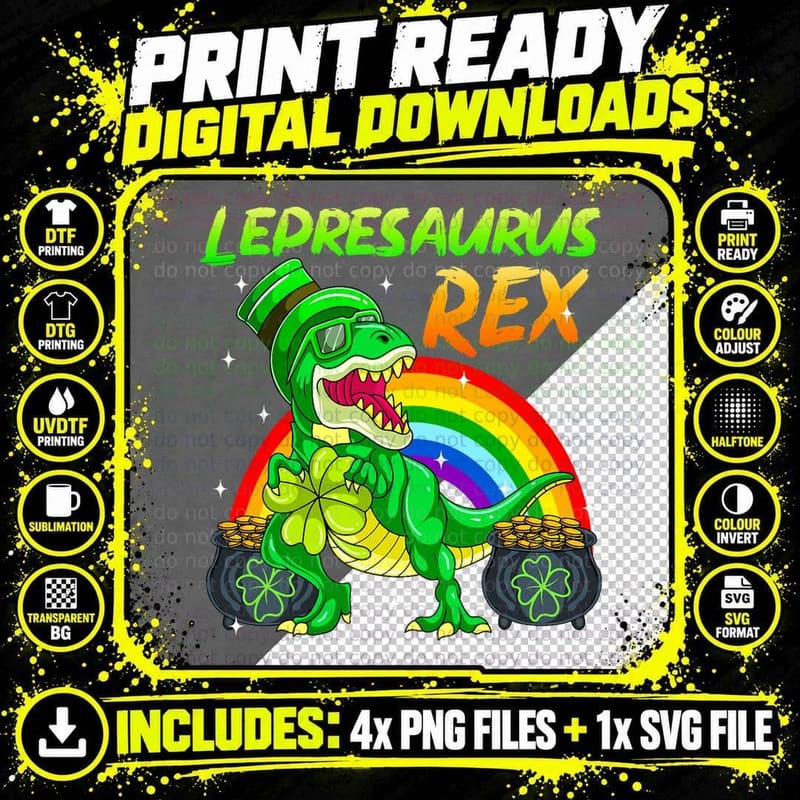 Kids Happy St Pat Trex Day Dino St Patricks Day Toddler Png SVG Digital Bundle