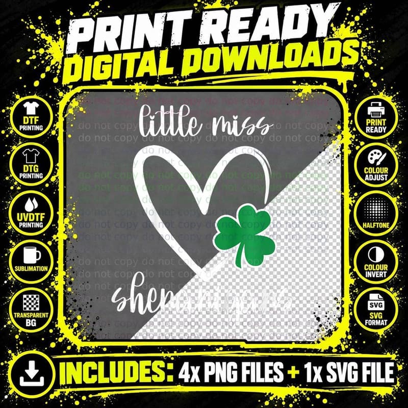 Kids Little Miss Shenanigans Girls St Patricks Day Heart Png SVG Digital Bundle